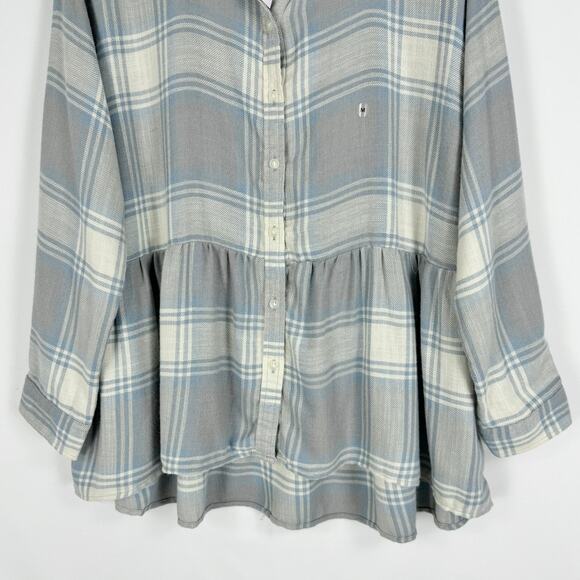 American Eagle Womens Oversize Plaid Baby Doll Button Down Shirt Medium Gray - Picture 5 of 16
